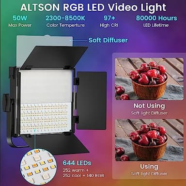RGB Photography Lighting Kit, 50W Bi-Color Professional LED Studio Lights, 2300k~8500k Dimmable Photo Lights for Photography Filming Camera Video Recording Stage Shooting Streaming YouTube TikTok - Image 3