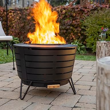 TIKI Patio Fire Pit Bundle – 25-Inch Smokeless Wood Burning Outdoor Fire Pit for Backyard, Patio, Deck & Garden with Removable Ash Pan, Stand & Weather-Resistant Cover – Modern Black Stainless Steel - Image 2