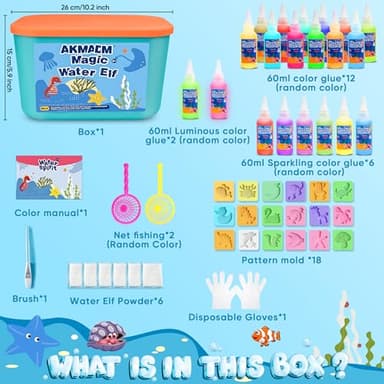 AKMADM Magic Water Elf Toy Kit for Kids - Aqua Fairy Water Gel Kit - 20 Colors*60ml Squishy Maker Set - 18 Shape Molds - Arts & Crafts Water Elf Creation kit - Children's DIY Marine Life (20 Colors) - Image 5