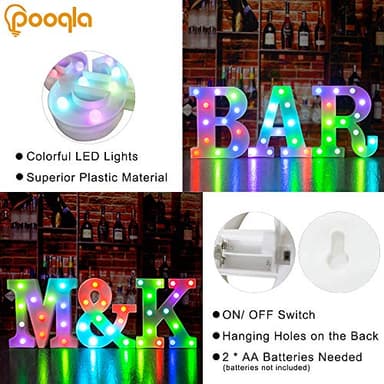 Pooqla Colorful LED marquee letter lights with Remote – light Up Signs – Party Bar Decorations for The Home - Multicolor A - Image 4