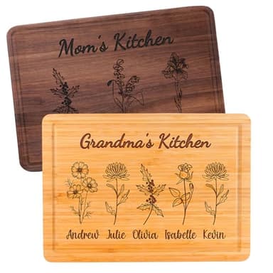 Personalized Cutting Boards, Gifts for Mom - Grandma, Birth Flower Grandma's Garden, Christmas, Birthday Mothers Day Gift for Grandma From Grandkids, Son - Daughter, Chopping Board for Mom's Kitchen - Image 1