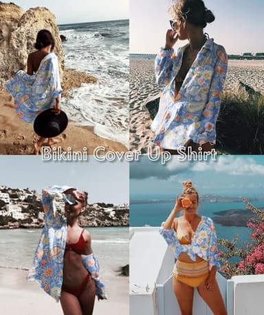 Zoye Chen Women’s Bikini Swimsuit Cover Up Button Down V Neck Shirts Long Sleeve Blouse Beachwear Bathing Suit (Blue Cashew Flower, X-Large) - Image 7