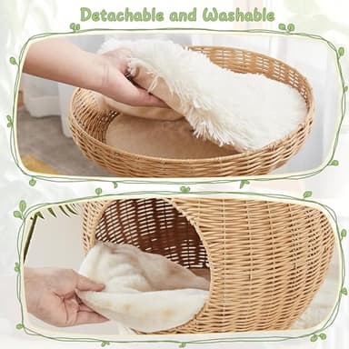 Yaheetech 54in Rattan Cat Tree, Modern Tower with Breathable Woven Condo, Scratching Posts & Washable Cushions, Naturally Cool in Summer, Cute Furniture for Indoor Cats - Image 5