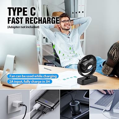 Portable Camping Fan with LED Lantern- 40H Work Time Rechargeable Battery Operated Fan with Hanging Hook for Tent Car RV Hurricane Emergency Outages Survival Kit - Image 6