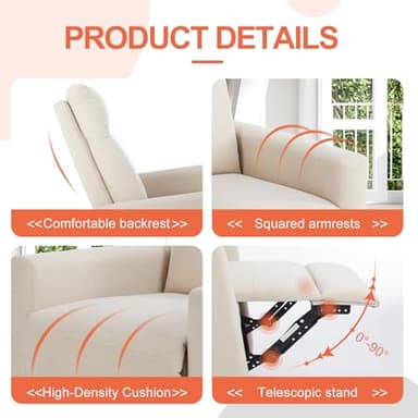 Sweetcrispy Recliner Chair, 360 Swivel Rocker Chair for Adults, Glider Rocker Recliners, Nursery Chairs for Living Room, High Back, Upholstered Deep Seat,Beige - Image 5