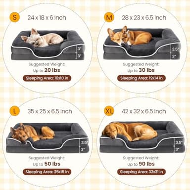 DUMOS Orthopedic Dog Bed for Medium Size Dogs, Supportive Memory Foam Dog Sofa with Washable Removable Cover Non-Slip Base Waterproof Pet Couch Bed, Grey, 28" L x 23" W x 6.5" Th - Image 6