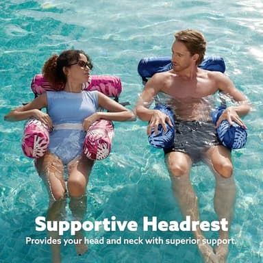 SLOOSH Inflatable Pool Floats Adult,2 Packs Floating Lounge Chairs,Blow up Pool Noodles for Adult Heavy Duty,Floating Chair for Party Summer Water Beach Lake Fun,Tropical Leaves-Pink,Blue - Image 5