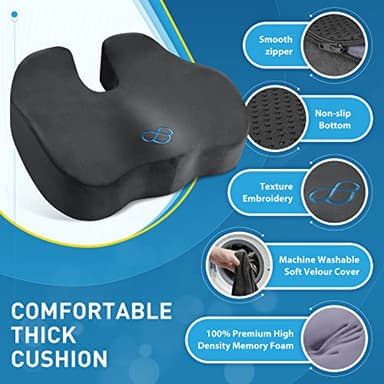 BlissTrends Seat Cushion,Thick Memory Foam Cushions for Office Chair, Car Seat, Airplane, Relieving Pressure Tailbone Sciatica Back Pain for Long Sitting Office Workers, Car Drivers 4.7in Thick Grey - Image 4