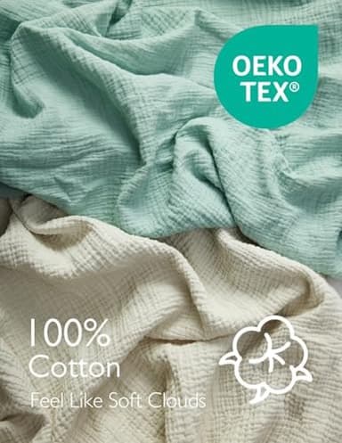 Momcozy Muslin Standard Fitted Crib Sheets, 52"x28", 2 Pack Soft Breathable Natural Cotton Baby Mattress Sheet, 360° Mattress Wrapping No Slip Boys Girls Neutral Toddler Bed Sheet, Crisp Green Grey - Image 3