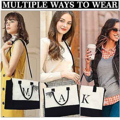 YOOLIFE Gifts for Women Female - Birthday for Women Bridesmaid Wedding Teacher Mrs Gifts | Initial Canvas Tote Bag & Makeup Bag - Image 3