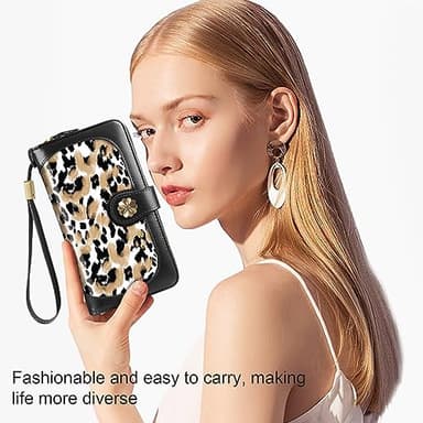 Coco Rossi Women Wallets Multi Card Case Wallet Clutch Wallet Card Holder Organizer Ladies Purse Wrist strap Purse, White Leopard - Image 7