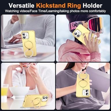 SKYLMW Compatible with iPhone 12 Case & iPhone 12 Pro Case 6.1" with Invisible Magnetic O-Ring Stand [Compatible with Mag-Safe][Great Grip Feeling], Gold - Image 5