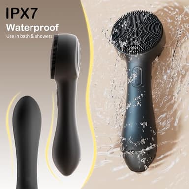 Facial Cleansing Brush Silicone Face Scrubber Waterproof Rechargeable Exfoliator Massage Device for Men & Women, Deep Pore Cleansing, Exfoliating, Removing Blackhead Electric Face Scrub Brush (Black) - Image 7