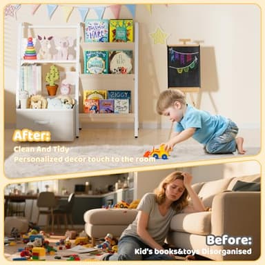 ZVMTTOY 3 Tier Kids Bookshelf and Toy Organizer with Movable Drawer,Montessori Bookcase Toy Organizer,Toddler Bookshelf for Kids Rooms, Playroom, Nursery,White,29.5" Height Safe Design - Image 6