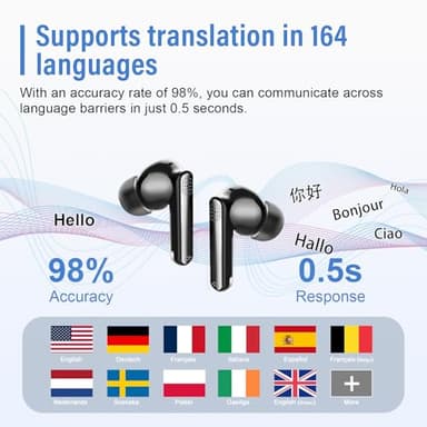 SKIUDCT Ai Translation Earbuds Real Time with Audio and Video Calls, 3-in-1 Buletooth 5.3 Translator Earbuds with 6 Translation Modes/164 Languages/No Subscription Required, 48H Headphones Translator - Image 3