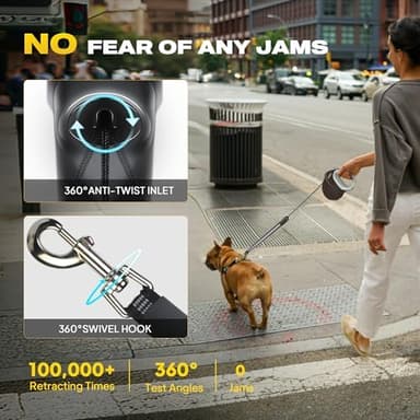 Fida Upgraded Retractable Dog Leash 30ft, Heavy Duty Pet Walking Leash for Medium/Large Breed up to 110 lbs, 360° Tangle-Free Long Retract Dog Lead, Soft Grip, One-Hand Brake, Black - Image 5