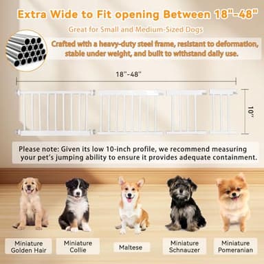 Dog Gate, SHYUJAJIE Adjustable Extra Wide Short Dog Gate,Small Pet Gate with 4 Extension Kits, Pressure Mounted for Doorways & Stairs (White, 18-48" W*10" H) - Image 2