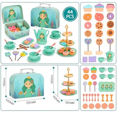 Lajeje Princess Tea Party Set for Little Girls - Pretend Plastic Teapot Set, Princess Tea Time Play Kitchen Toy with Cups, Plates, and Carrying Case - Birthday Gifts for Kids Toddlers Age 3 4 5 6 - Image 3