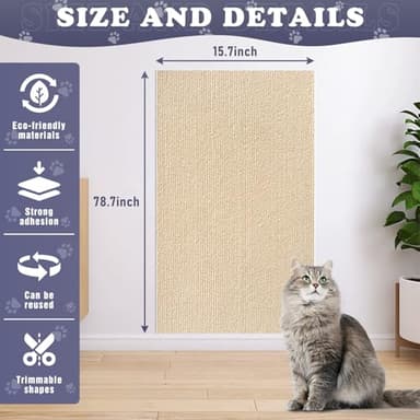 Cat Scratching Furniture Protector Self Adhesive Trimmable Protective Sofa Carpet Leather Furniture Pad Replacement for Cat Tree Shelves DIY Pet Scratch Protector (Khaki, 15.7"x78.7") - Image 2