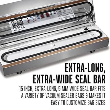 Weston Brands Vacuum Sealer Machine for Food Preservation & Sous Vide, Extra-Wide Bar for Sealing Bags up to 15" Wide, 935 Watts, Commercial Grade Pro 3000, Programmable LED Controls, Stainless Steel - Image 5