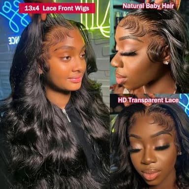 Vipeony 28 Inch Body Wave Lace Front Wigs Human Hair 13x4 HD Lace Front Wigs Human Hair Glueless Wigs Human Hair Pre Plucked Frontal Wigs Human Hair for Women 180% Density Body Wave Wig with Baby Hair - Image 2