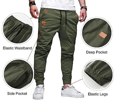 JMIERR Mens Casual Joggers Pants - Cotton Drawstring Chino Cargo Pants Hiking Outdoor Twill Track Jogging Sweatpants Travel Pants with Pockets for Men, 5XL, B Green - Image 2