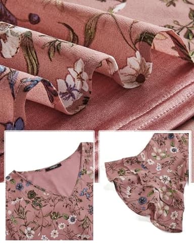 VALOLIA Floral Blouses: 3/4 Sleeve Tops For Womens - Blouse For Women Casual - Blouses For Women Dressy Casual Plus Size Pink Floral X-Large - Image 3