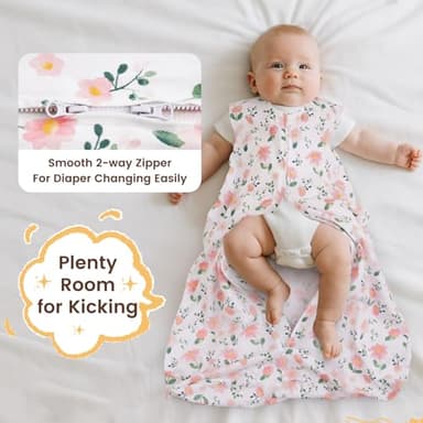 PHF Soft Baby Sleep Sack 0-6 Months 100% Organic Cotton Wearable Blanket, 2-Way Zipper 0.5 TOG Toddler Sleeping Sack 3 Pack, Comfy Sleep Bag for Baby Girls, Pink Floral (Small) - Image 5