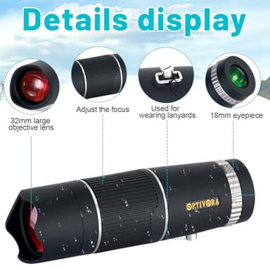 OPTIVORA 15×32 Mini Telescope for Adults High Powered,Compact Size,Ideal for Use as a Small Monocular for Bird Watching,Pocket Telescope Adults for Outdoor Activities to Use,with Smartphone Adapter - Image 6