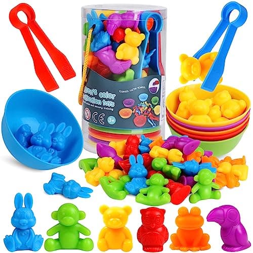 Counting Animals Color Sorting Matching Games with Sorting Bowls Montessori Sensory Early Educational Toys Learning Fine Motor Skill & Counting Math Toys Gift for 3 4 5 Year Old Boys Girls - Image 1