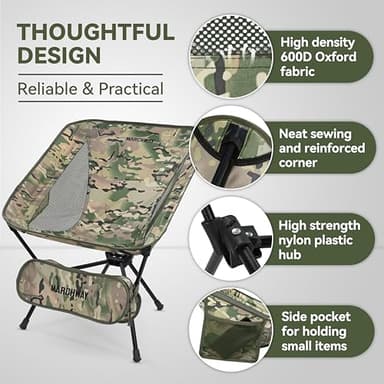 MARCHWAY Lightweight Folding Camping Chair, Portable Foldable Compact for Outdoor Camp, Travel, Beach, Picnic, Festival, Hiking, Backpacking, Supports 330Lbs (Camo) - Image 5