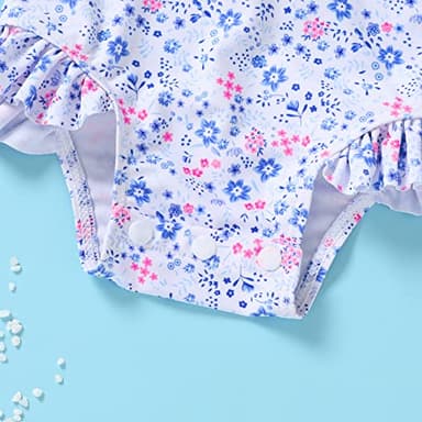 Infant Baby Girl Swimsuit One-Piece Long Sleeve Rash Guard with Hat Set Floral Zipper Bathing Suit Leopard Beach Wear (3-6 Months, Flower#2) - Image 6