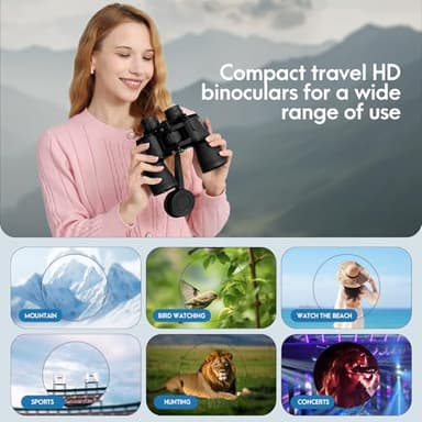 Upcheirna 20x50 High Power Binoculars with Focus Adjustment &Lens Protection for Long-Distance Viewing, Low Light Night Vision, Lightweight & Portable HD for Adults, Bird Watching,Hunting (Black) - Image 5