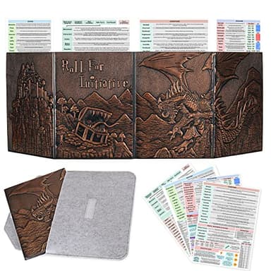 CZYY DND Dungeon Master Screen Faux Leather Embossed Dragon & Mimic, Four-Panel with Pockets DM Screen for Dungeons and Dragon, Pathfinder, D&D - Image 1