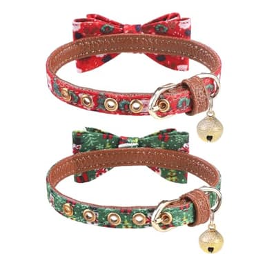 PUPTECK Puppy Collar with Bell XXS Dog Collar Charm Adjustable Bowtie Soft Leather for Cats Kittens Extra Small Dogs 2 Packs - Image 5