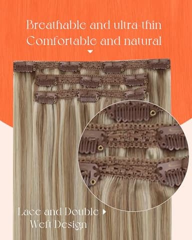 Sunny Hair Clip in Hair Extensions Straight Human Hair Clip in Extensions Remy Clip in Hair Extensions Real Human Hair Extensions Clip ins Light Brown Highlights Blonde 16inch #10/60 - Image 4