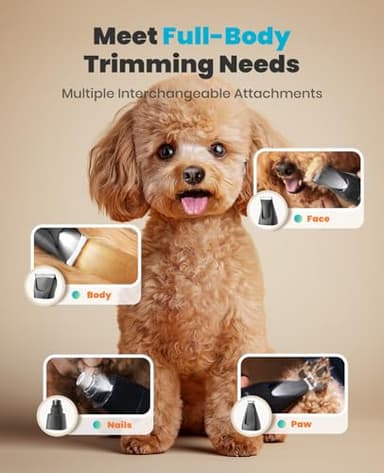 oneisall Quiet Dog Clippers for Grooming LED Light, Cordless Dog Grooming Kit 4 in 1, 2000mAh Pet Clippers Paw Trimmer Nail Grinder for Paw, Nail, Face, Ears, Legs, Body - Image 4