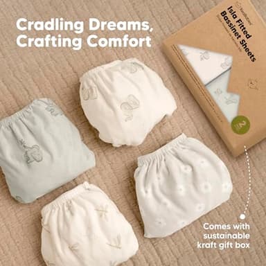 2-Pack Baby Bassinet Sheets Girl, Boy - Viscose Derived from Bamboo Fitted Bassinet Sheets Compatible with Halo Bassinest Swivel Sleeper, Baby Delight, Graco Bedside Bassinet Mattress Sheet (Meadow) - Image 9