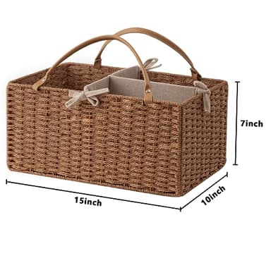 HBlife Large Baby Diaper Caddy Organizer, Paper Rope Storage Baskets Nursery Bin with Removable Divider, Portable Car Organizer for Diapers, Baby Shower Gifts, Newborn Essentials Must Haves - Image 2