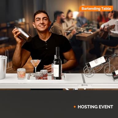 VINGLI 78" Portable Bar Table, 2-Tier Shelves, Mobile Bar Table for Events, Party, Camping, Picnic, Tradeshow, Indoor with Black Skirt - Image 7