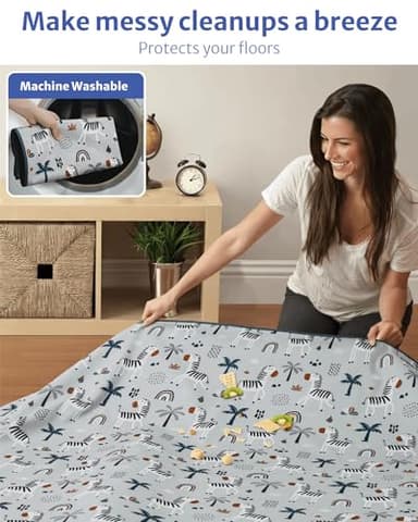Blissful Diary Baby Splat Mat for Under High Chair, 50.4 x 50.4 Inch Wipeable Splash Mat, Waterproof and Washable, Anti-Slip Floor Protector, Gray Zebra - Image 6