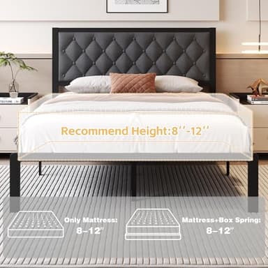 Fluest Queen Bed Frame with Headboard Linien Upholstered Bed Frame Platform,All Metal Slats Support Platform Bed Frame with Storage Space,Easy Assembly,Noise Free,No Box Spring Needed,Grey - Image 7