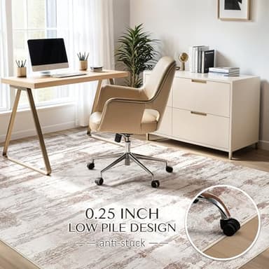 Abstract Living Room Rug 9x12 - Modern Washable Soft Thin Area Rug for Living Room Bedroom Under Dining Table - Neutral Indoor Floor Rug Carpets for Home Office Playroom Nursery - Light Brown - Image 7