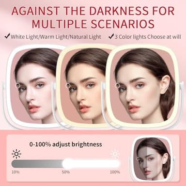 Lighted Makeup Mirror, 2600mAh Rechargeable 1x/10x Magnifying Vanity Mirror, 8.5" Height Adjustable Makeup Mirror with Lights 3 Color, 360° Rotation 2-Sided Light up Large Desk Mirror, Gifts for Women - Image 4