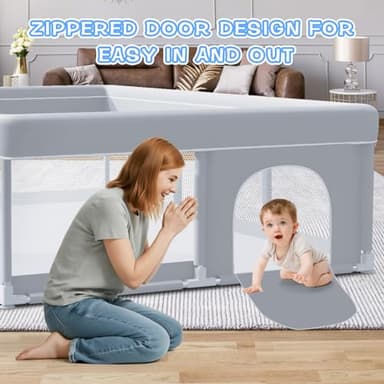 XVISHX Baby Playpen 74 x 50 Inch Play Pen Playards, Playpen for Babies and Toddlers, Baby Playard for Indoor & Outdoor Active Center Game Fence, with Skin-Friendly Fabric and Soft Breathable Mesh Grey - Image 9