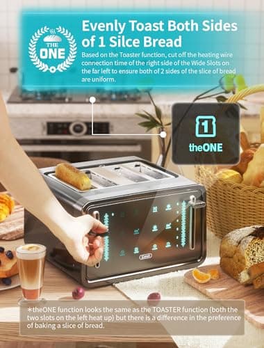 Gevi Toaster 4 Slice,Led Display Touchscreen Bagel Toaster with Dual Control Panels of Bagel/Reheat/Defrost/Cancel/Toasting One Slice/Longer Function,6 Shade Setting - Image 3