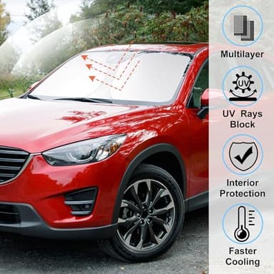 Windshield Sun Shade Custom Fit for 2013 2014 2015 2016 Mazda CX-5 CX5 Accessories Foldable Sunshade Sun Blocker Protect Car from Sun Rays & Heat Damage Keep Car Cooler - Image 2