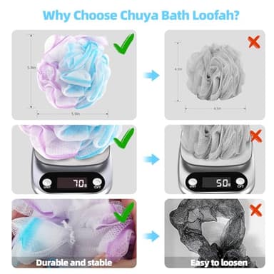 Chuya Bath Sponges Loofahs 70 Grams Large Size,4 Pack Shower Sponge Exfoliating Cleaning Bath Loofa Body Scrubber Balls for Women Men Children Washing - Image 3