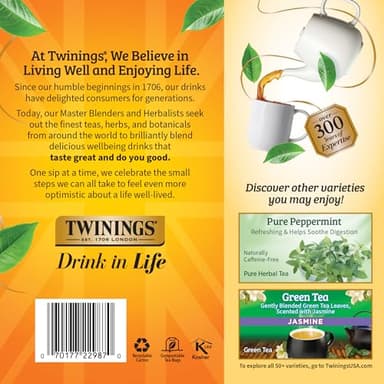 Twinings Lemon & Ginger Herbal Tea Individually Wrapped Bags, 100 Count (Pack of 1), Tangy Lemon, Spicy Ginger, Naturally Caffeine-Free, Enjoy Hot or Iced, 100 Teabags - Image 5