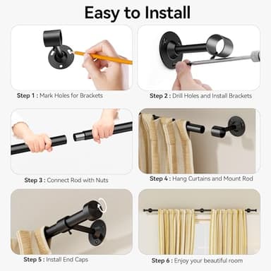 Heavy Duty Curtain Rod 32-150 Inch, 1 Inch Adjustable Curtain Rods for Windows, Extra Long Window Treatment Rods with Aluminium Finials, Easy Installation - Image 8